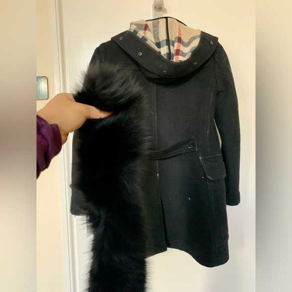 Burberry Brit Checked Lined Duffle Coat Removable Fur Trim - Picture 11 of 12